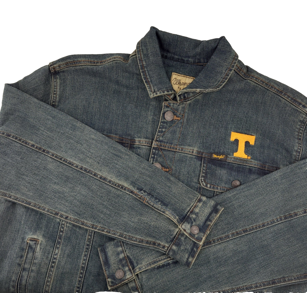 Wrangler Retro Denim Trucker Jacket Mens L Tennessee Volunteers Plaid Lined NWT